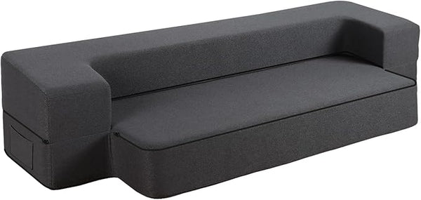 10 Inch Memory Foam Folding Sofa Bed Couch - Modern Full Futon Sleeper for Living Room - Comfortable Guest Mattress - Dark Grey