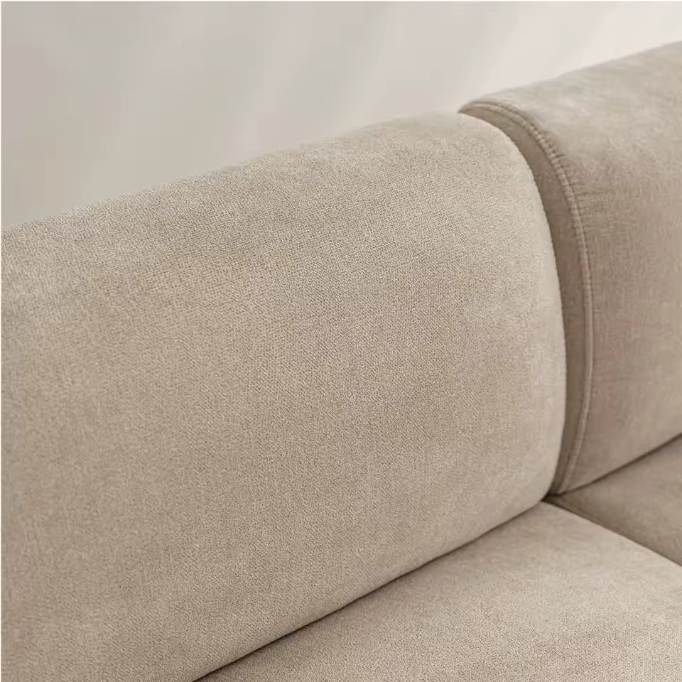 Luxurious Beige 3-Seater Upholstered Sofa with 2 Cushions - Modern Fabric Living Room Furniture