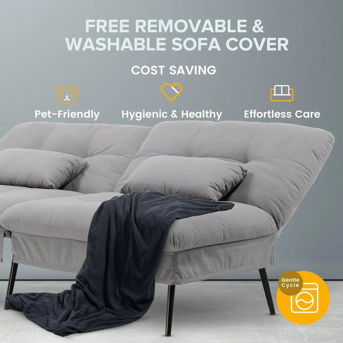 COMHOMA Fold-out Futon Cover Sofa Sleeper - Versatile 3-Seater Corner Sofa Bed with Adjustable Backrest