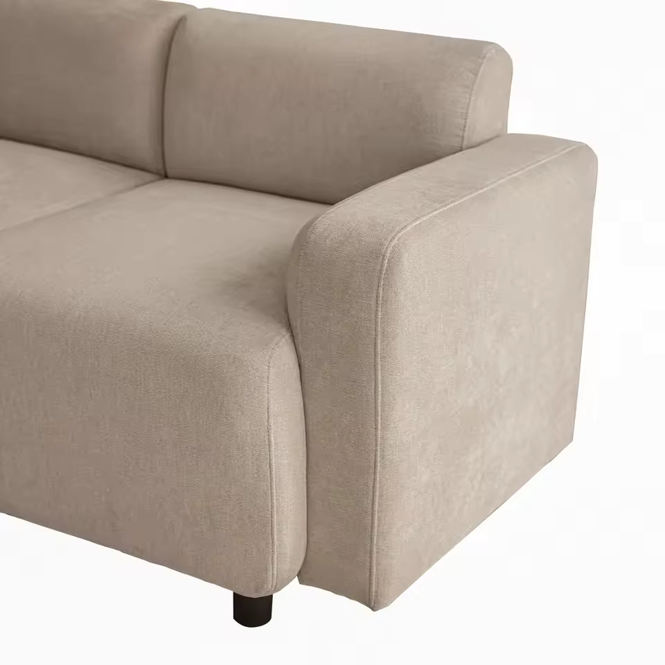 Luxurious Beige 3-Seater Upholstered Sofa with 2 Cushions - Modern Fabric Living Room Furniture