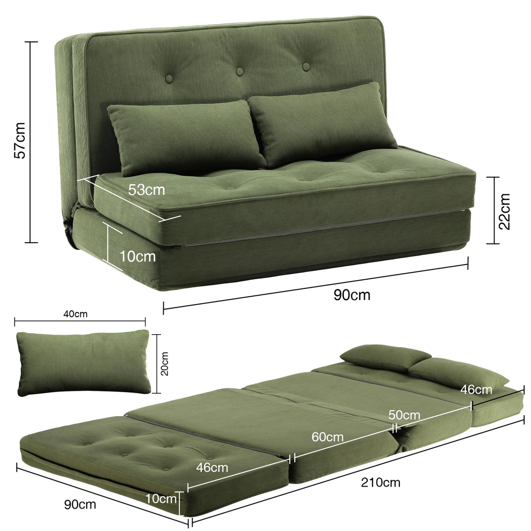COMHOMA Versatile Sleeper Sofa Couch - Compact Mini Bed with 6-Step Adjustable Backrest for Living Room & Bedroom