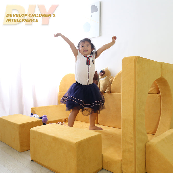 SAIEN Modern Modular Foam Play Couch for Kids - 12 Sections, Soft & Safe Suede Sofa for Schools & Homes