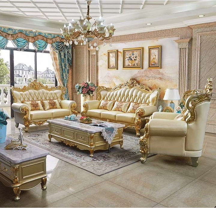 Elegant European-Style Genuine Leather Sectional Sofa - Customizable 1-2-3 Seater Combinations for Luxury Homes & Hotels