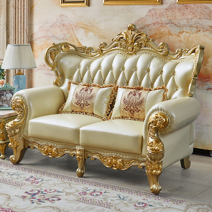 Elegant European-Style Genuine Leather Sectional Sofa - Customizable 1-2-3 Seater Combinations for Luxury Homes & Hotels