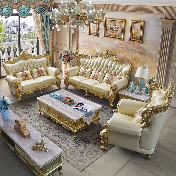 Elegant European-Style Genuine Leather Sectional Sofa - Customizable 1-2-3 Seater Combinations for Luxury Homes & Hotels