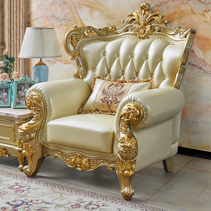 Elegant European-Style Genuine Leather Sectional Sofa - Customizable 1-2-3 Seater Combinations for Luxury Homes & Hotels