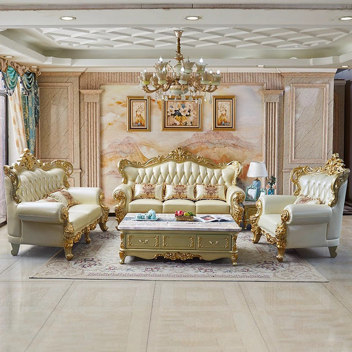 Elegant European-Style Genuine Leather Sectional Sofa - Customizable 1-2-3 Seater Combinations for Luxury Homes & Hotels