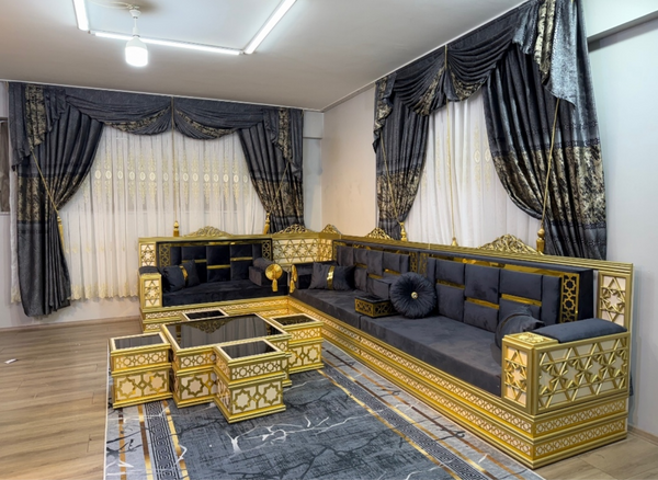 Luxe Marokkaanse Majlis-bankset - op maat gemaakte, handgemaakte salonberber