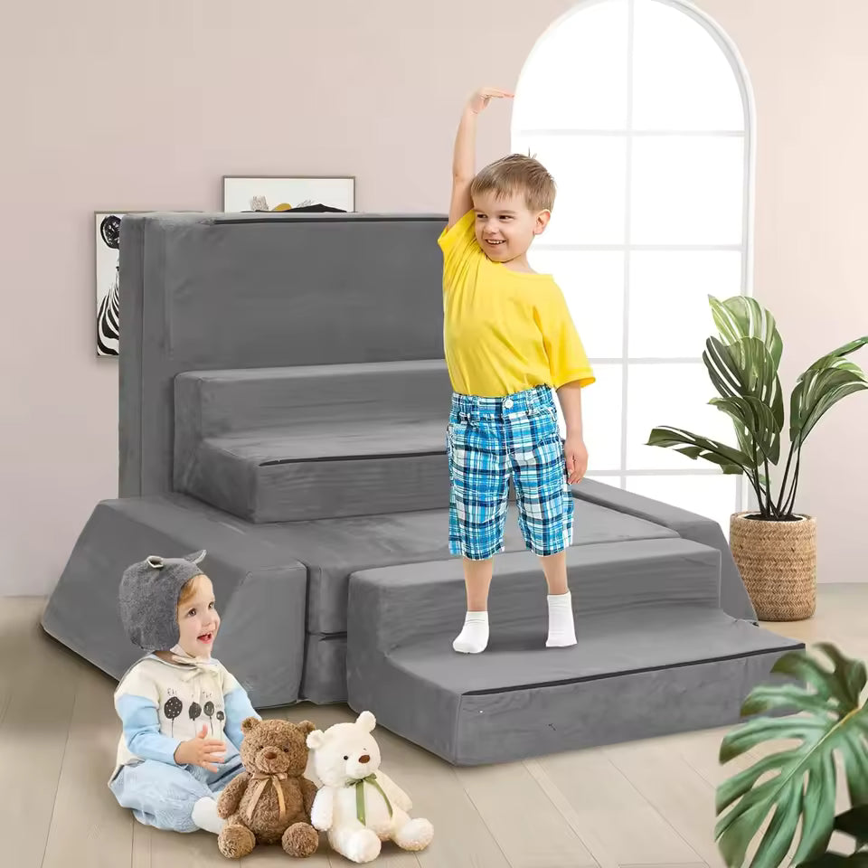 Versatile 8-Piece Modular Sofa Set in Grey - Soft Washable Cushions for Customizable Living Spaces