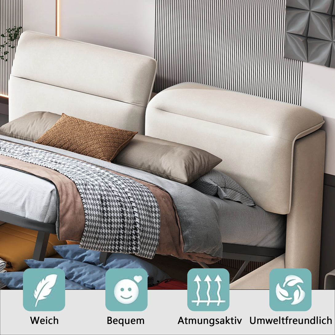 Lazyspace Upholstered Double Bed 160x200cm with Adjustable LED Headboard and Wooden Slatted Frame