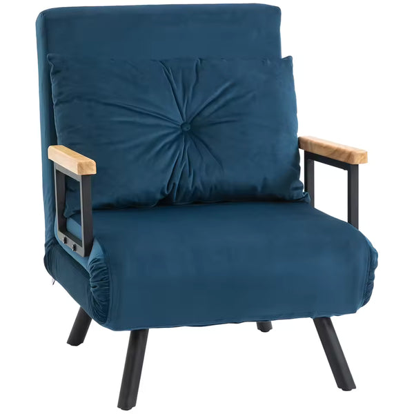 Homcom Blue Velvet Convertible Folding Sofa Bed - 4-in-1 Adjustable Recliner, 63x73x81 cm