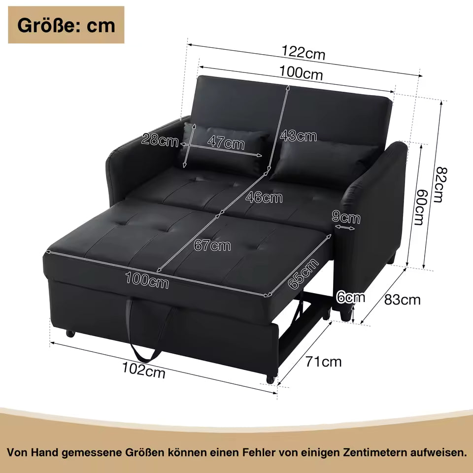 Versatile 2-Seater Sofa Bed with Extendable Chaise and Adjustable Backrest - Comfortable PU Material