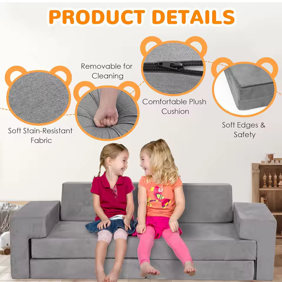 Versatile 8-Piece Modular Sofa Set in Grey - Soft Washable Cushions for Customizable Living Spaces