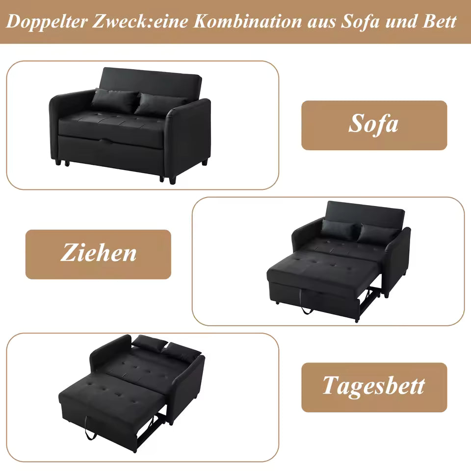 Versatile 2-Seater Sofa Bed with Extendable Chaise and Adjustable Backrest - Comfortable PU Material