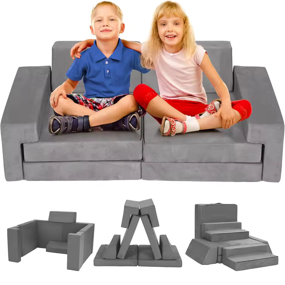 Versatile 8-Piece Modular Sofa Set in Grey - Soft Washable Cushions for Customizable Living Spaces