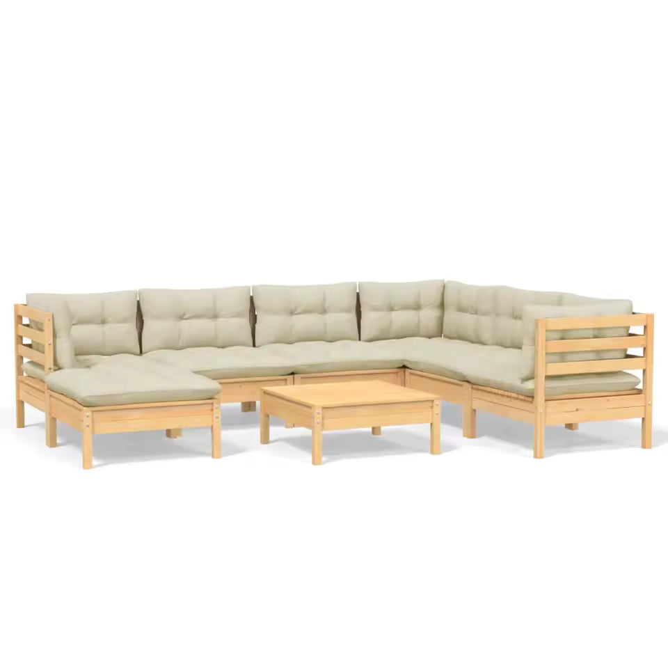 8-Seater Solid Pine Wood Garden Lounge Set with Cream Cushions - Durable & Stylish Outdoor Furniture