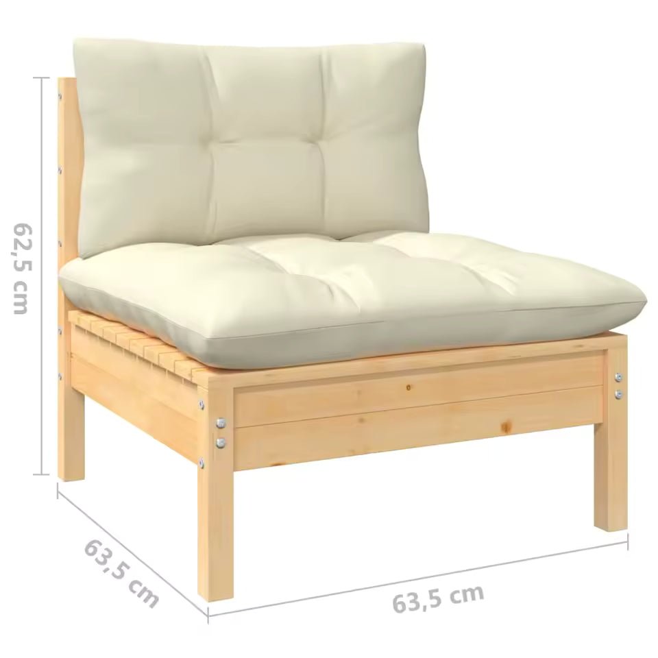 8-Seater Solid Pine Wood Garden Lounge Set with Cream Cushions - Durable & Stylish Outdoor Furniture