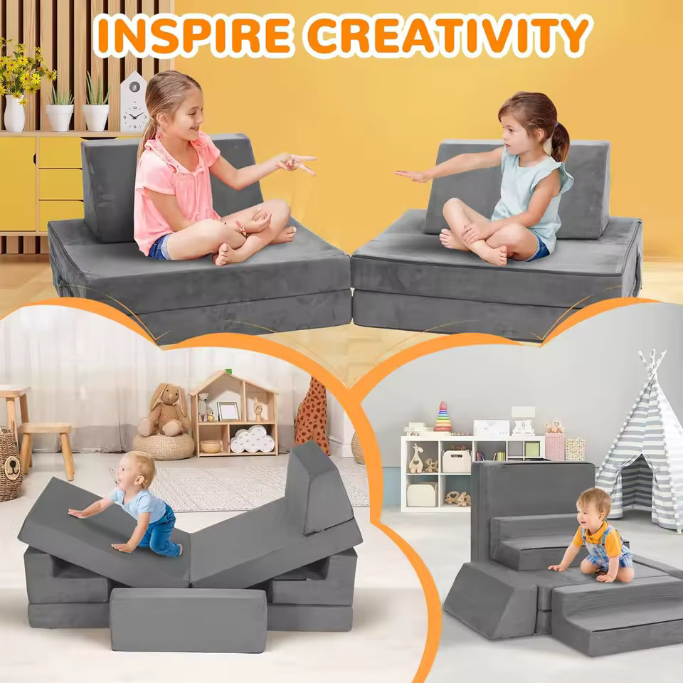 Versatile 8-Piece Modular Sofa Set in Grey - Soft Washable Cushions for Customizable Living Spaces
