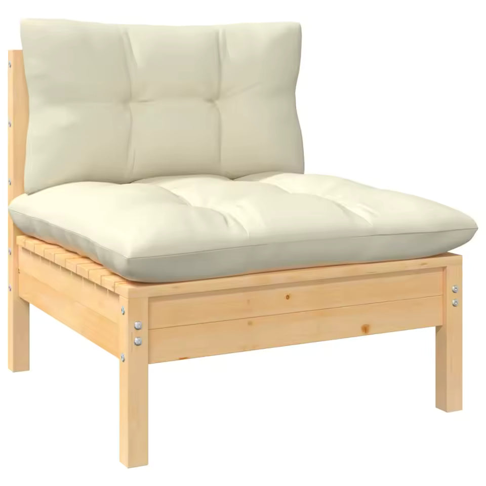 8-Seater Solid Pine Wood Garden Lounge Set with Cream Cushions - Durable & Stylish Outdoor Furniture