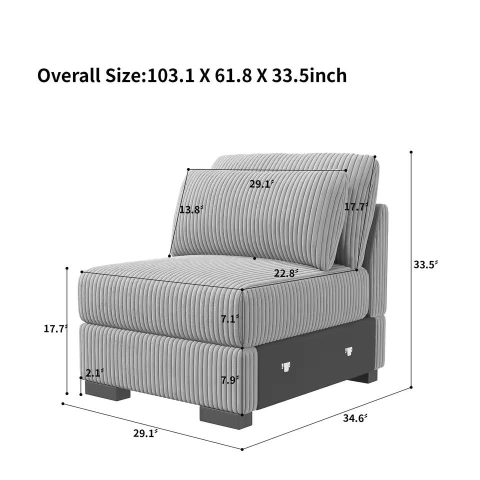 Creahappy Single-Seater Corduroy Modular Sofa - Modern & Scandinavian Style