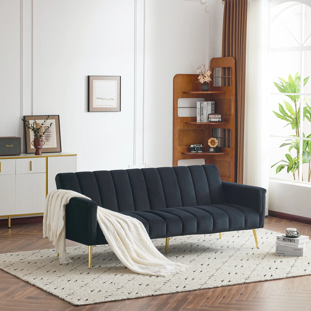 Luxurious Velvet Folding Sofa Bed with Auxiliary Legs - Comfortable Sleeping Function for Living Room & Bedroom