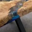 Custom Poplar Wood River Blue Green Tropical Design Aquarium Epoxy Dining Table, Ocean Resin Table, Coffee Table,Kitchen Table