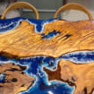 Blue epoxy with wave effect, Conference table, Epoxy olive table, Custom live edge epoxy resin dining table, Dining room table