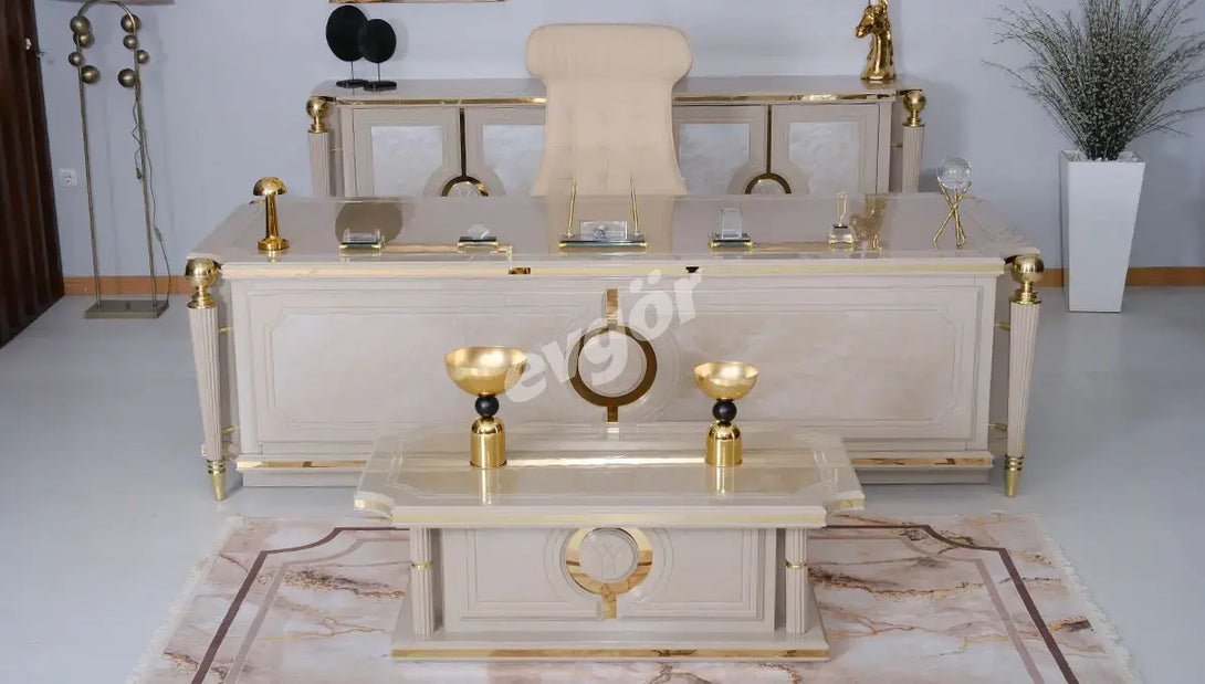 Hilton Luxury Executive Office Set: Majestic Desk, Ergonomic Chair, and Seating Collection