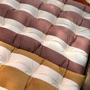 Luxurious Tufted Velvet Floor Pillow | Cozy Reading Nook Cushion | Versatile Floor Sofa | Chic Window Seat Cushion | Elegant French Cushion with Stripes