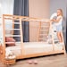 Busywood Montessori Toddler Gym Bed - Activity Play Frame with Climbing Wall, Natural Wood for Indoor Adventures