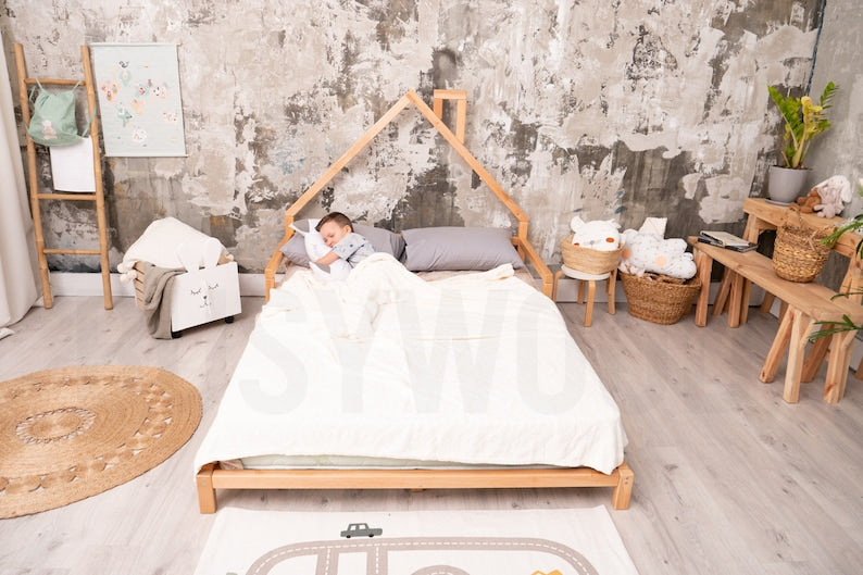 Wood bed Montessori toddler Twin bed Montessori bed full Modern kids Full bed frame Kids furniture