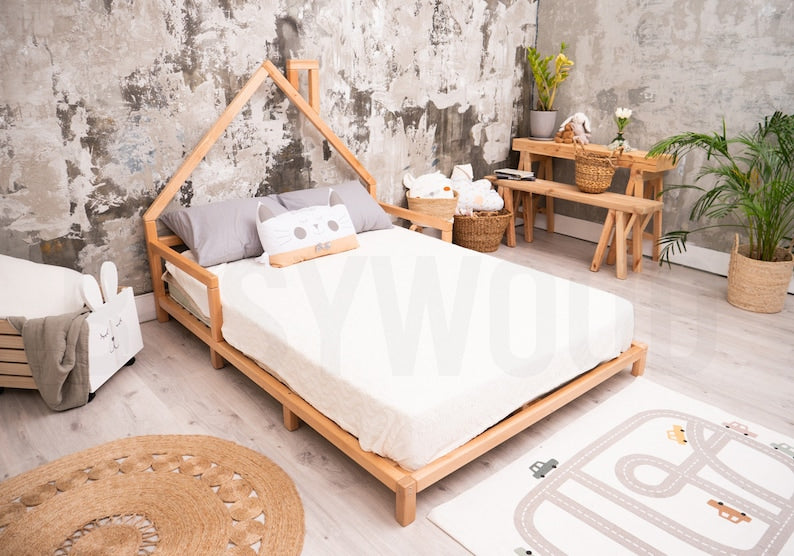 Wood bed Montessori toddler Twin bed Montessori bed full Modern kids Full bed frame Kids furniture