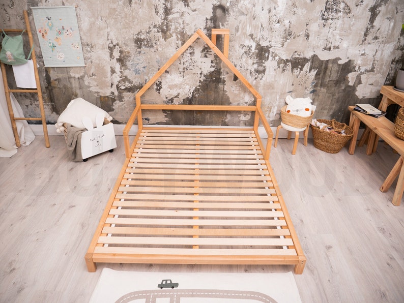 Wood bed Montessori toddler Twin bed Montessori bed full Modern kids Full bed frame Kids furniture