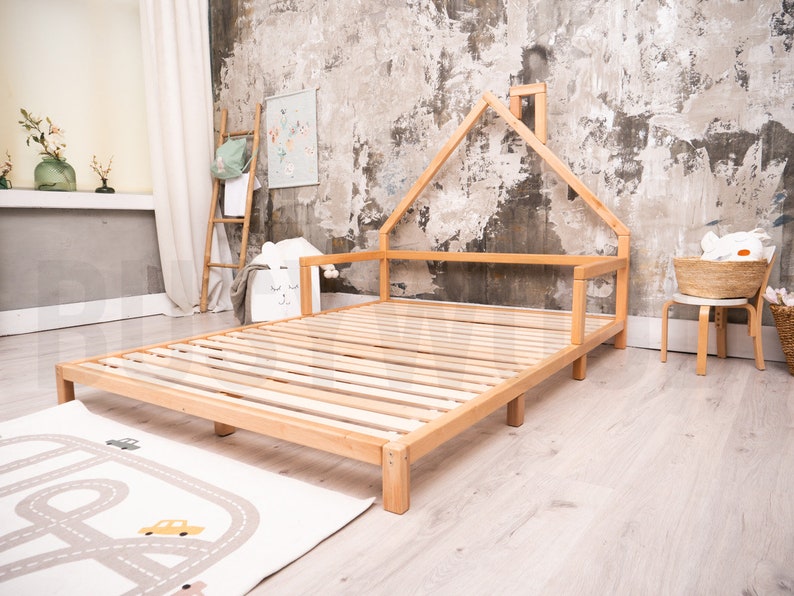 Wood bed Montessori toddler Twin bed Montessori bed full Modern kids Full bed frame Kids furniture