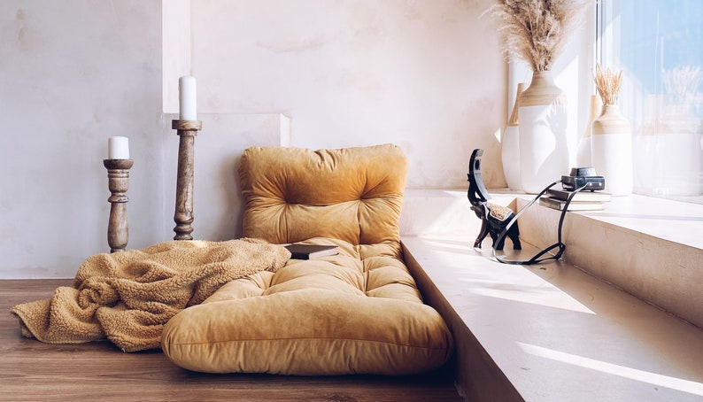 Luxurious Tufted Velvet Floor Cushion | Custom Bench & Reading Nook Seating | Cozy Velvet Floor Pillow | Window Seat Cushion