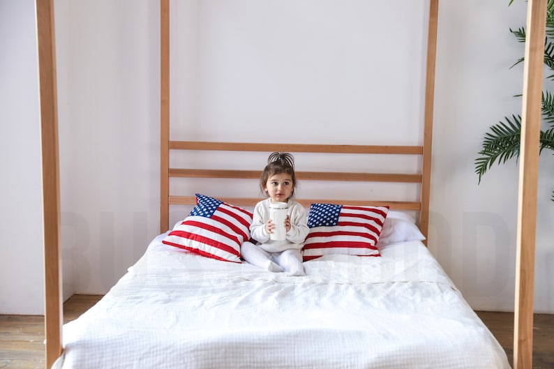 Busywood Montessori Canopy Bed - Four Poster Wooden Bed Frame, Full Size, Eco-Friendly Materials