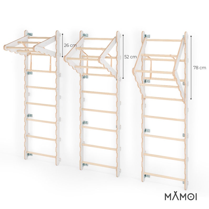 MAMOI® Premium Wooden Swedish Ladder for Kids - Indoor Climbing Frame, Monkey Bars & Play Gym Set