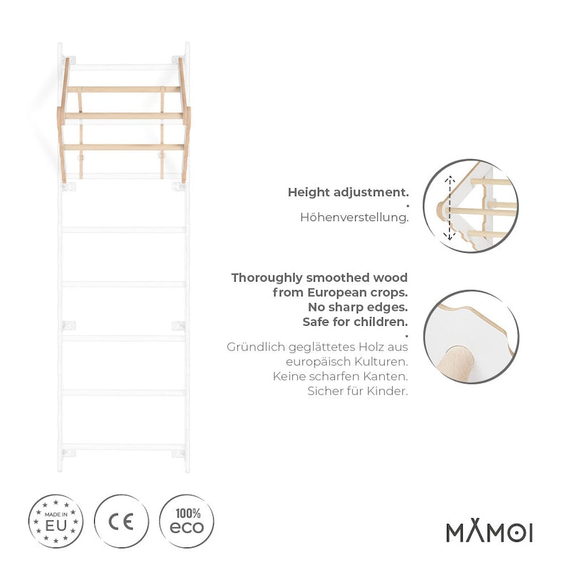 MAMOI® Modern Folding Pull-Up Bar for Wall Bars & Swedish Ladders - Expandable & Eco-Friendly Yarnwood Design