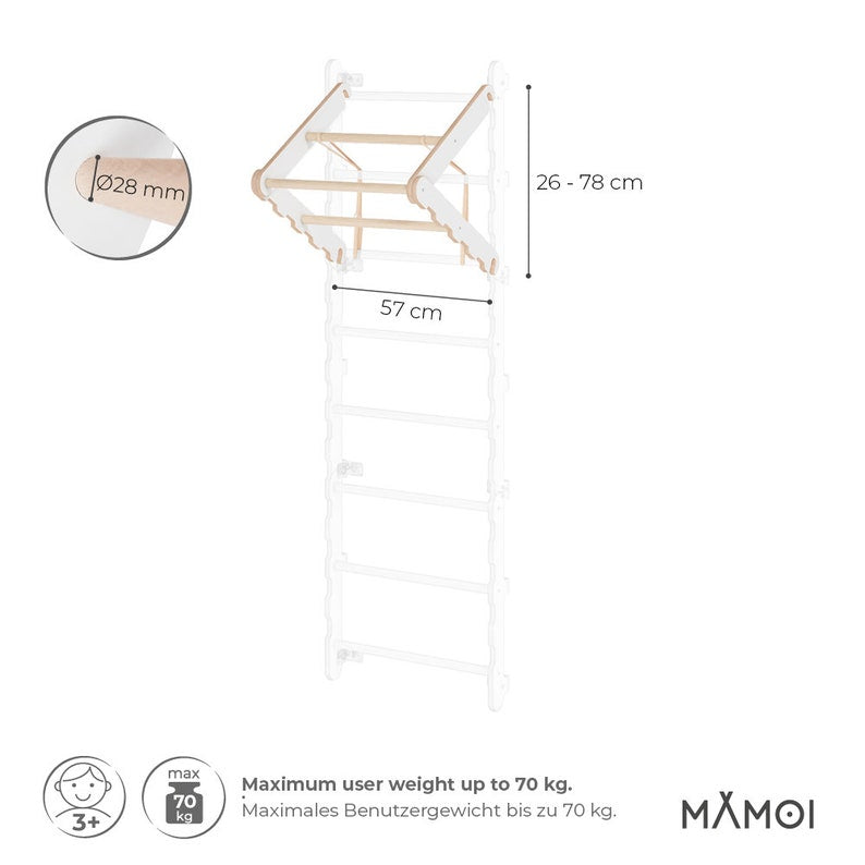 MAMOI® Modern Folding Pull-Up Bar for Wall Bars & Swedish Ladders - Expandable & Eco-Friendly Yarnwood Design