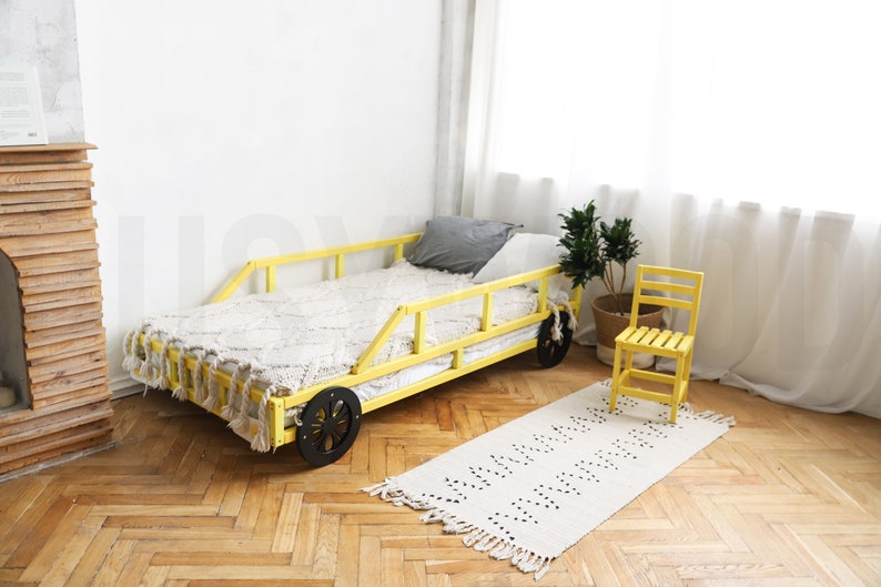 Exciting Race Car Bed by Busywood - Twin Size Bed Frame with Slats for Toddlers