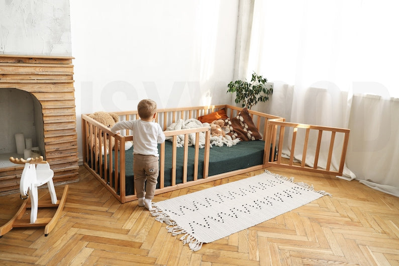 Busywood Montessori Platform Playpen Bed - Safe & Engaging Wooden Floor Bed for Toddlers