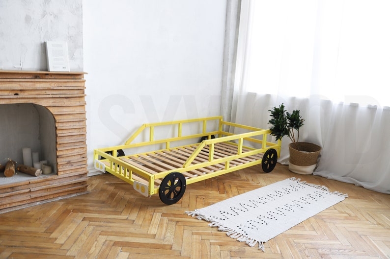 Exciting Race Car Bed by Busywood - Twin Size Bed Frame with Slats for Toddlers