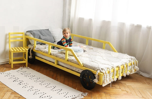 Exciting Race Car Bed by Busywood - Twin Size Bed Frame with Slats for Toddlers