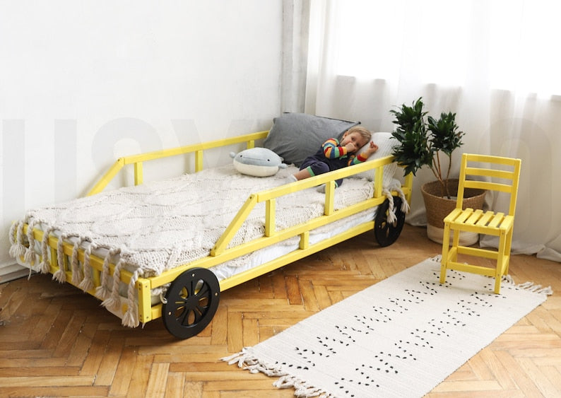 Exciting Race Car Bed by Busywood - Twin Size Bed Frame with Slats for Toddlers