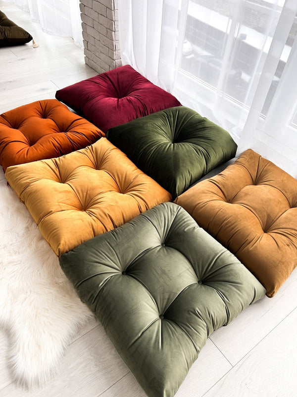 Luxurious Velvet Floor Cushion Set - Customizable Colors & Tufting