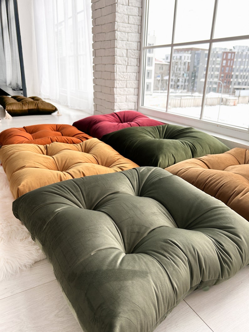 Luxurious Velvet Floor Cushion Set - Customizable Colors & Tufting