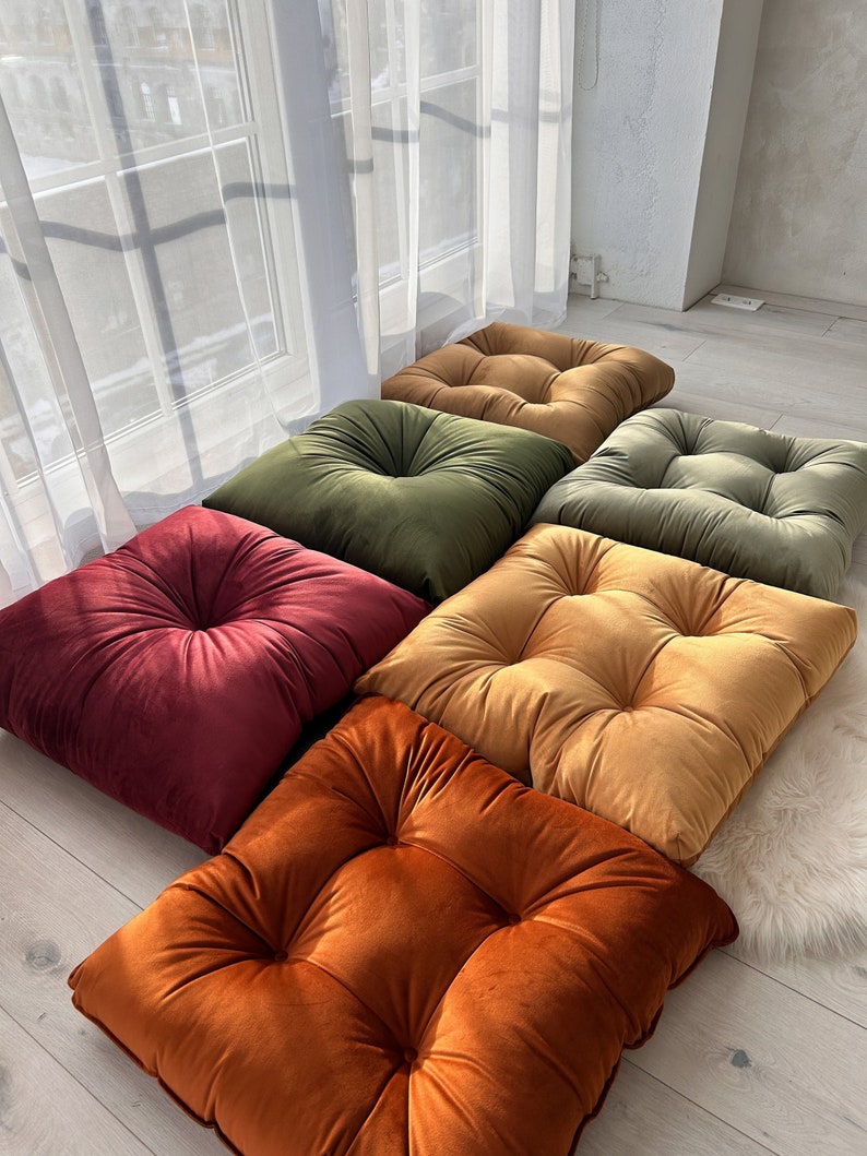Luxurious Velvet Floor Cushion Set - Customizable Colors & Tufting