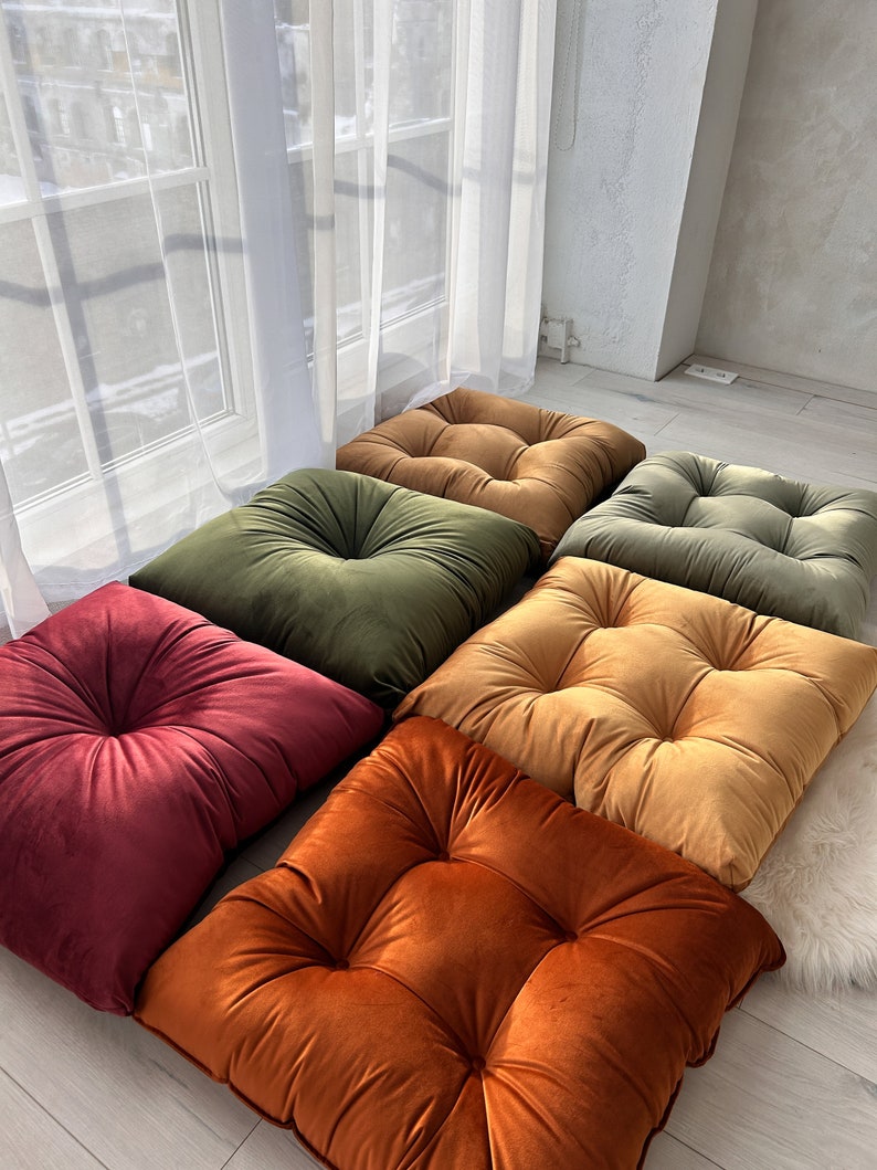 Luxurious Velvet Floor Cushion Set - Customizable Colors & Tufting
