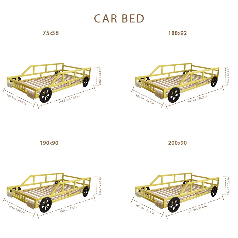 Exciting Race Car Bed by Busywood - Twin Size Bed Frame with Slats for Toddlers