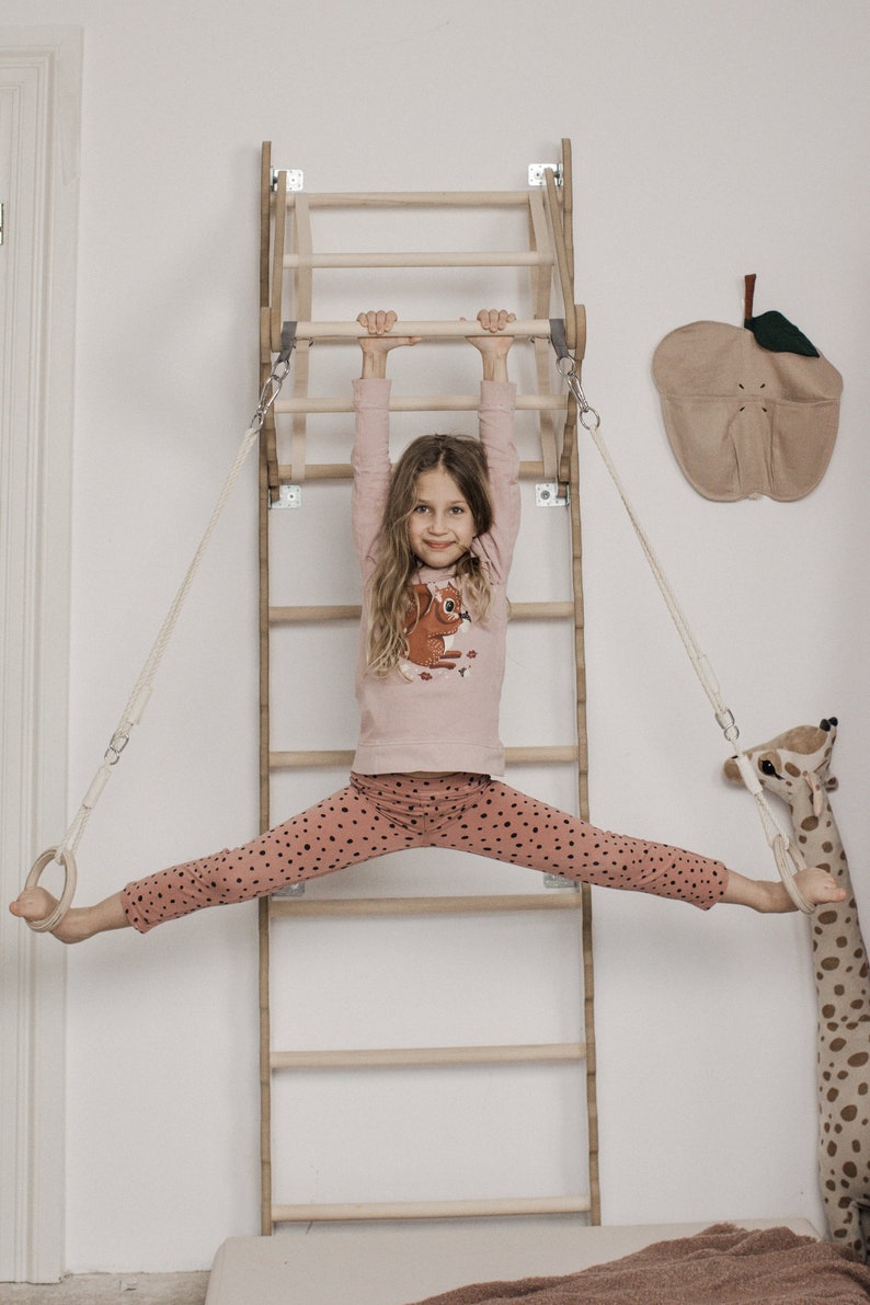 MAMOI® Premium Wooden Swedish Ladder for Kids - Indoor Climbing Frame, Monkey Bars & Play Gym Set